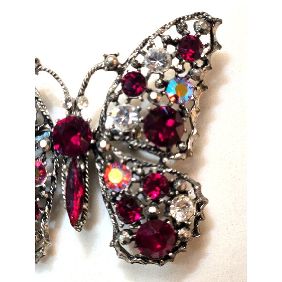 Vintage Weiss Rhinestone Butterfly Brooch Red & Clear Crystal Elegant Signed - Picture 5 of 10